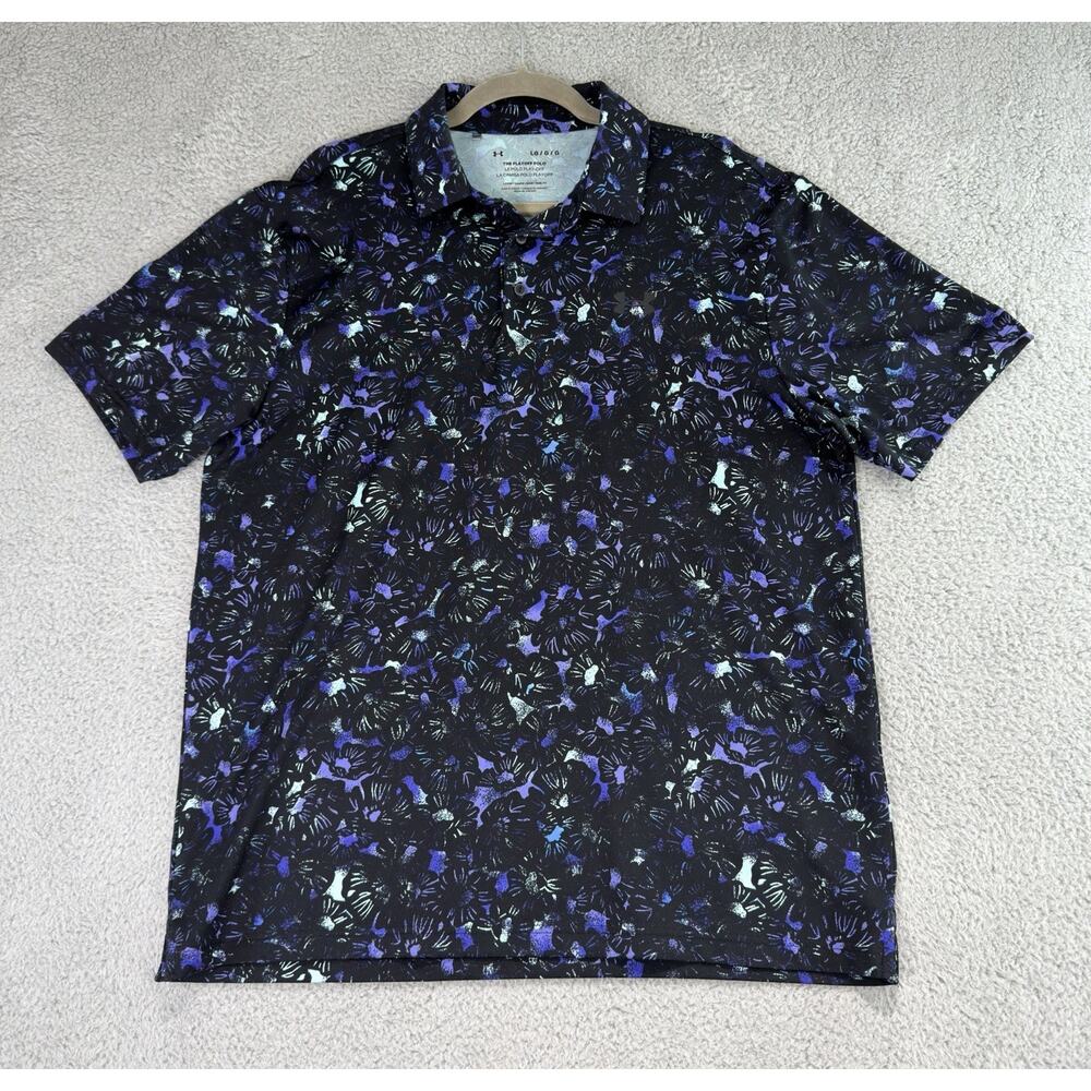 Under Armour Floral Polo Shirt Mens Large Black Purple Golf Performance Playoff